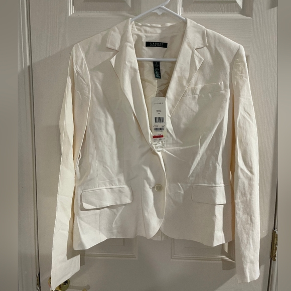 NWT Lauren Ralph Lauren Vintage Y2K Cream Ivory Silk Linen Blazer Jacket Size 12